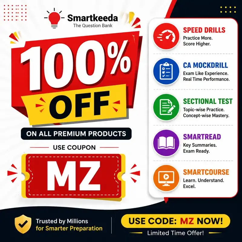 smartkeeda coupon code MZ offering 100% off on speed drills, ca mock drill, sectional test, smartread and smartcourses.